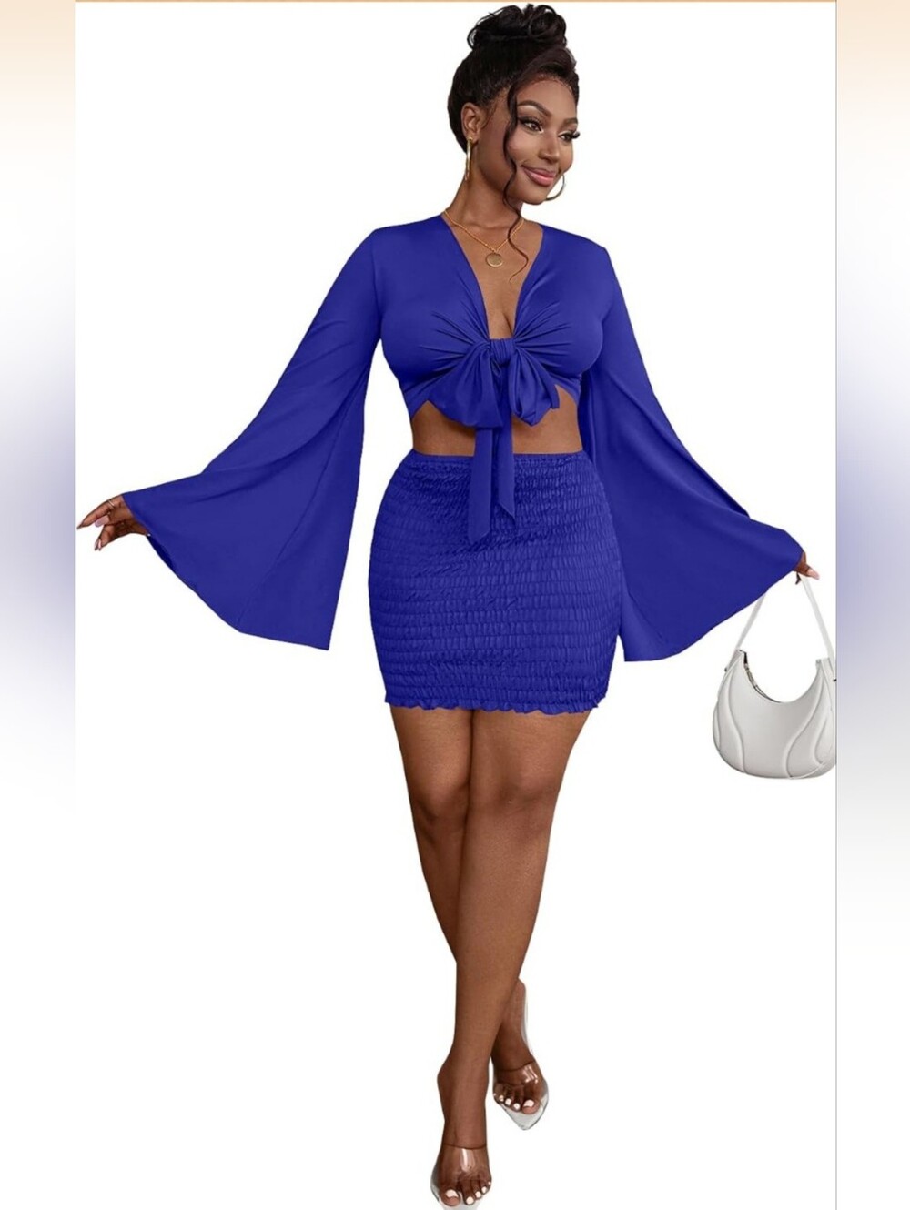Royal Blue Tie-Front Skirt Set